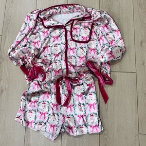 Pink Silky Santa Pajamas - Velvet Ties | Size L